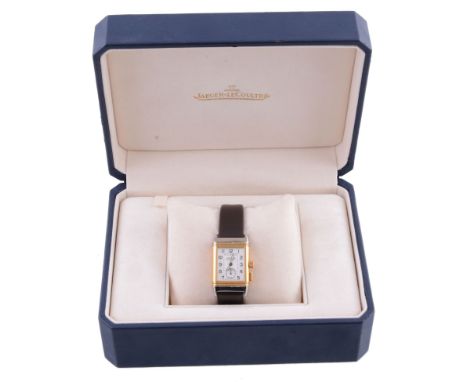  Jaeger LeCoultre, Reverso Memory, ref. 255.5.82, a two colour sliding case dual dial wristwatch,   no. 1969584, circa 2004, 