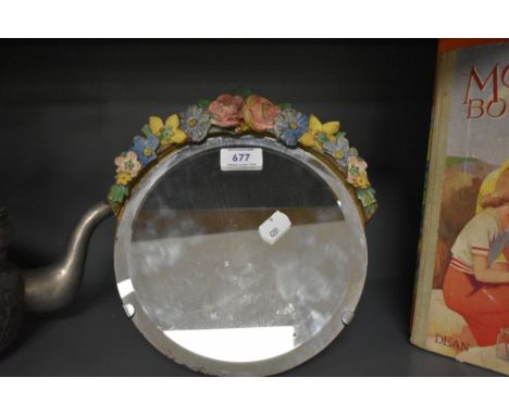 A vintage barbola style dresser mirror with fold out stand to rear.