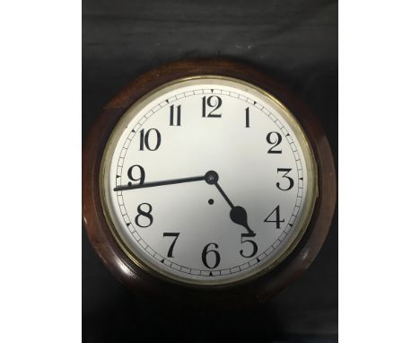 MID-20TH CENTURY WALL CLOCK, the white enamel dial with Arabic numerals, with key and pendulum, 40cm high