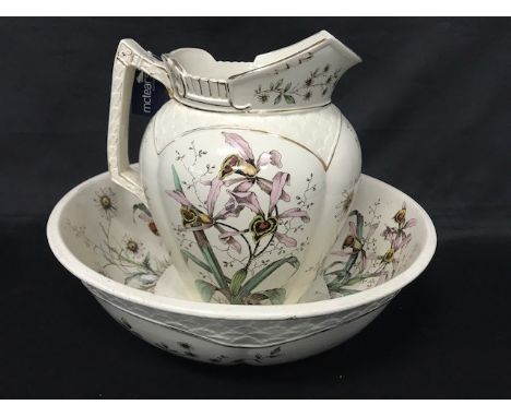VICTORIAN TRANSFERWARE EWER AND BASIN