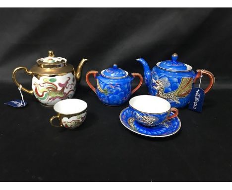 20TH CENTURY DRAGON DECORATED EGG SHELL PART TEA SERVICE, and another part tea service