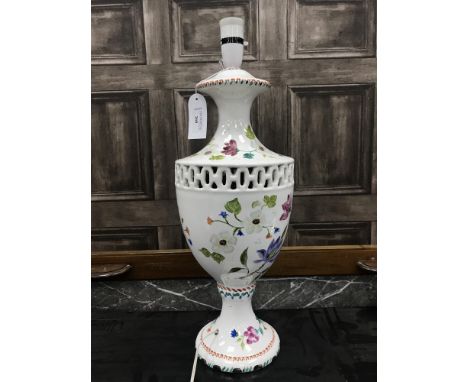 HAND PAINTED CERAMIC TABLE LAMP by M. Fenton, 51cm high; along with two other lamps