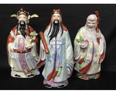 THREE 20TH CENTURY CHINESE POLYCHROME CERAMIC FIGURES
