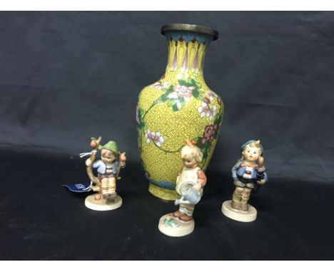 EARLY 20TH CENTURY CHINESE CLOISONNE VASE, along with three Hummel figures (4)
