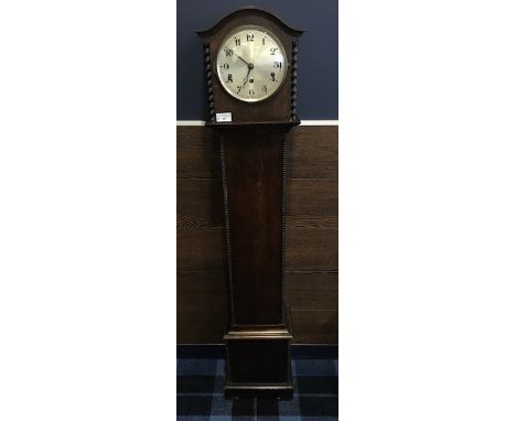 LONGCASE CLOCK, arched hood, barley twist decoration, 133cm high