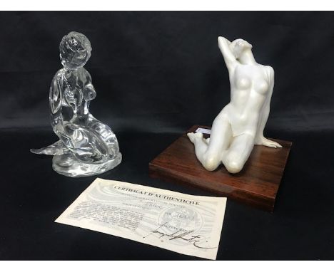 MURANO GLASS MODEL OF A MERMAID, along with a ceramic figure of a naked female (2)