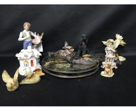 ROYAL WORCESTER FIGURE OF A FEMALE, along with other ceramic figures and two early 20th century hand painted mirrors etc