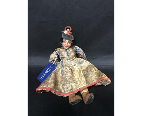 LATE 19TH CENTURY PAINTED DOLL PUPPET, in original dress