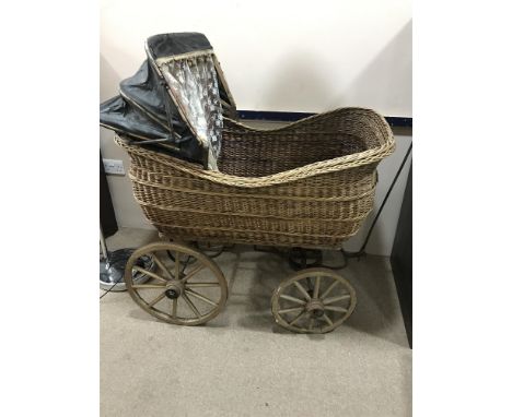 VINTAGE WICKER CHILD'S PUSH PRAM