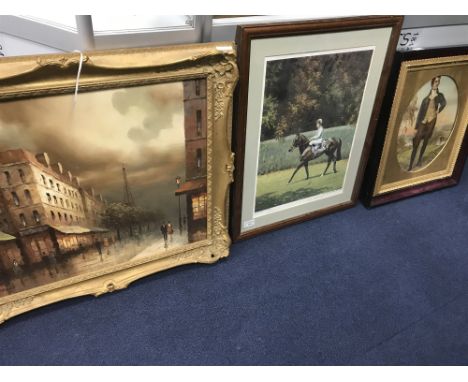 MODERN OIL BY COSTELLO, along with a Robert Burns colour lithograph and a Roy Miller signed limited edition print of Dancy Br