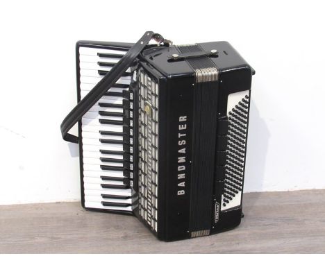 A Bandmaster Weltmeister 120 bass piano accordion in black and metallic, soft cased 