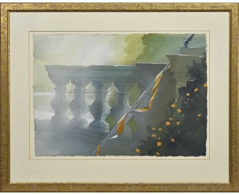 * HUGH BUCHANAN (SCOTTISH b. 1958), DEBATABLE LANDS  watercolour on paper, signed, titled and dated 2000 label versomounted, 