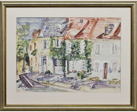 * SARAH MCLAREN, A ROW OF HOUSES, FRANCE mixed media on paper, signed and dated 2000mounted, framed and under glassimage size