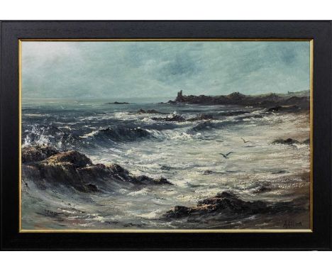 * ALFRED ALLAN (SCOTTISH b. 1944), EAST COAST SEASCAPE oil on canvas, signedframedimage size 61cm x 92cm, overall size 72cm x
