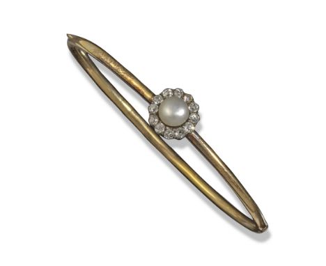 A Late Victorian pearl and diamond set gold hinged bangle, internal diameter 6.5cm, cased by WatherstonAccompanied by origina