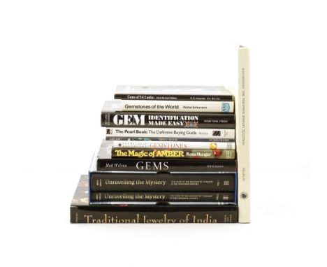 A collection of books on the subject of gems and jewellery, including:JENKINS, P., Unravelling the Mystery: The story of the 