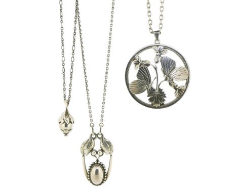 Three silver pendants by Georg Jensen, including an open-work silver pendant, design no. 283 by Arno Malinowski, post-1945, d