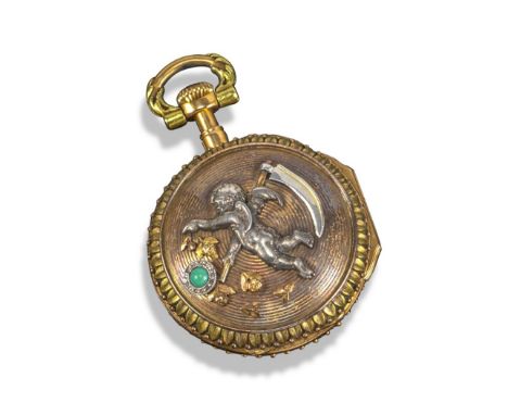 A gold fob watch by Froment-Meurice, c1890, the dial decorated with blue and white concentric enamel and gold pellet decorati