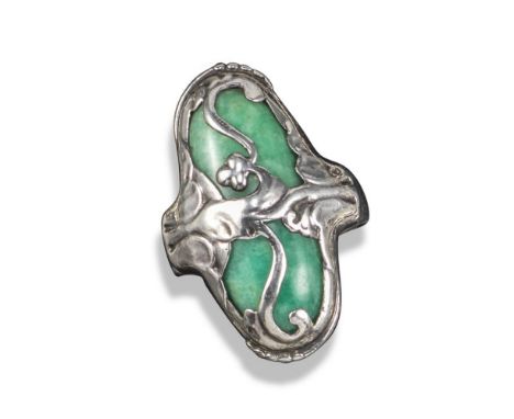 An amazonite and silver ring by Georg Jensen, design no. 18, undated but post-1930, the oval amazonite cabochon set within an