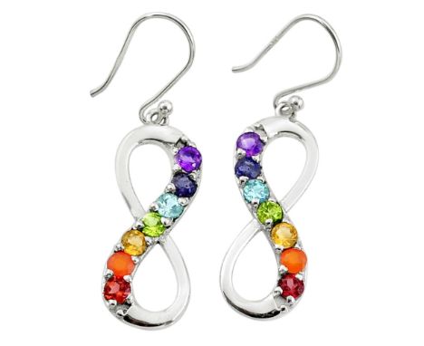 A pair of 925 silver drop earrings set with amethyst, topaz, peridot, citrine, fire opal, etc, L. 4cm.