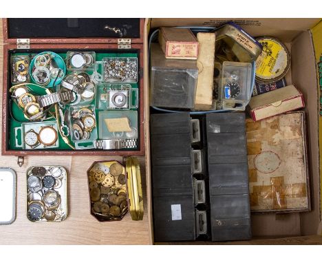 A collection of watch and pocket watch parts to include Various watch dials, such as Tissot, Rotary, Timex, Ingersoll, Smiths