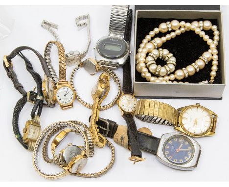 A collection of vintage ladies and gents watches to include a gold plated Rimla, champagne dial, applied baton markers along 