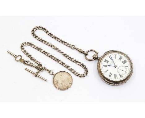A silver W Morris & Co's  open faced pocket watch, white enamel dial, Roman numerals, subsidiary dial,  dial approx 40mm, eng