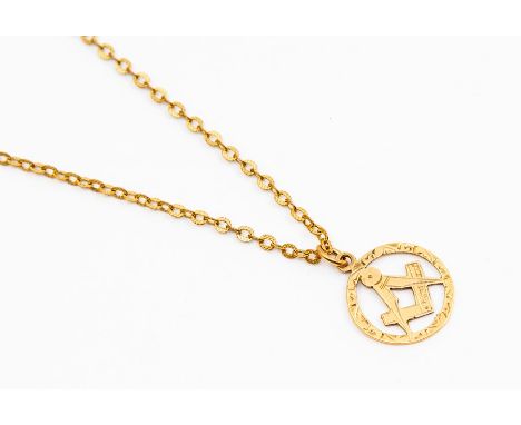 A 9ct gold Masonic pendant, compass and square on a fancy link chain, length approx 18'', weight approx 4.5gms  Condition rep