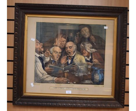 Victorian framed print of Lifes a Bumper, Gents Singing in Tavern, hand tinted