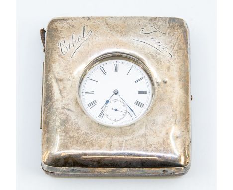 A George V silver watch case Birmingham 1913 by  Adie & Lovekin, engraved to fron Ethel Tim, size approx 9.5cm x 8.5cm,  alon