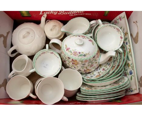 A Minton Haddon Hall six piece tea service including teapot and miscellaneous Minton Strawberry Hill tea ware inc tea pot (Q)
