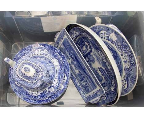 A collection of Spode blue and white "Italian" pottery dinner ware to include: 6 plates; 9 side plates; serving dish and plat