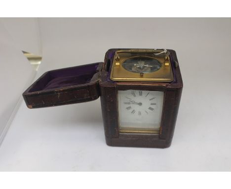 Large early 20th Century French brass carriage clock in case