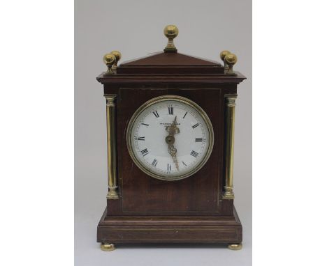 A Wilson and Sharp of Edinburgh mahogany mantel clock, white enamelled dial, Roman numerals