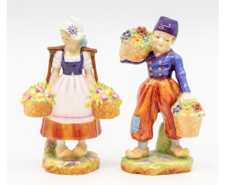 A pair of Royal Worcester figures modelled by F Gertner - Dutch Girl no: 2922 (pink marks) and Dutch Boy no: 2923, signed on 