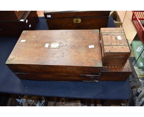 Early Victorian writing box AF, along with two 19th Century inlaid tea caddies/trinket box