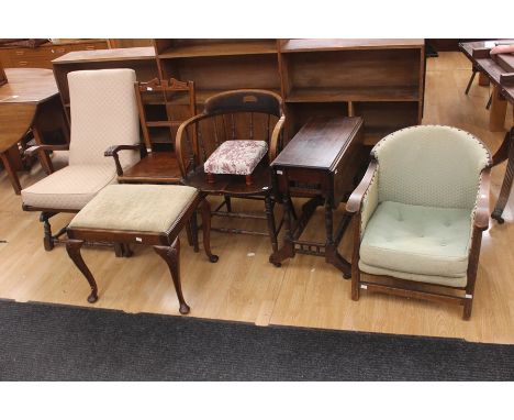 A collection of furniture, comprising an Edwardian Sutherland table, 63cm high, 60cm wide, 50cm deep, (AF), a late 19th Centu