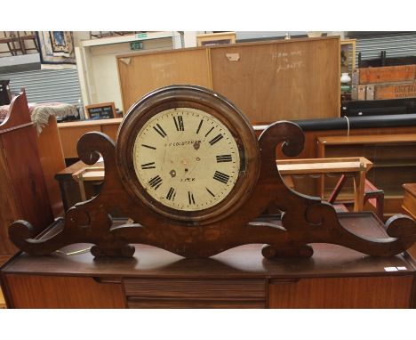 A 19th Century clock face, having no mechanism which has long since been removed, cream dial, scroll shaped frame