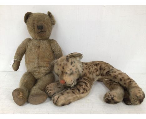 Mid 20th Century teddy bear along with mid 20th Century tiger cub