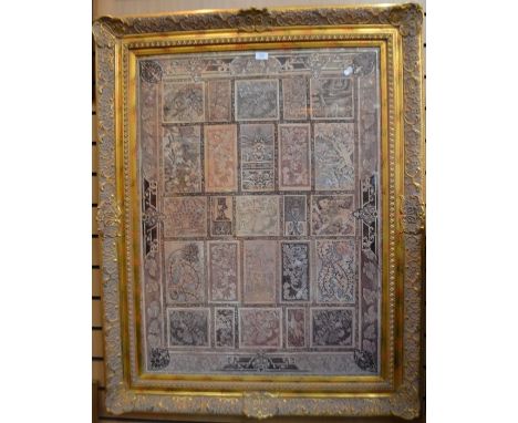 A very large print of a montage of natural themes in a decorative frame, 100 x 75cm
