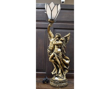 Reproduction Neo Classical table lamp with Tiffany style shade