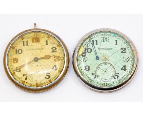 Two Jaeger LeCoultre military pocket watches, white metal cases, GE50 AP3477 and GSTP F016484, damages and losses to both, no