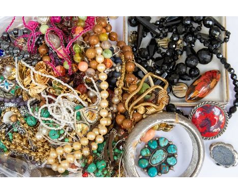 A collection of costume jewellery including various vintage glass and bead necklaces including a hematite necklace, French je