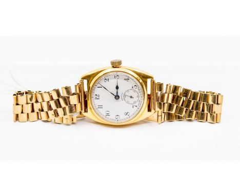 A mid century gents 18ct gold Zenith wristwatch, round enamel dial, approx 23mm, number markers, zenith signature to dial, bl