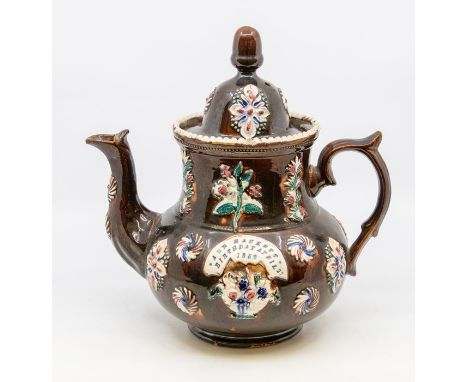 A Barge Ware teapot, Ann Hackett 1882