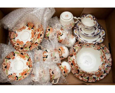 A Royal Crown Albert ten piece tea service including cups, saucers, plates, cake plate, slope bowl with English Made Melba ch
