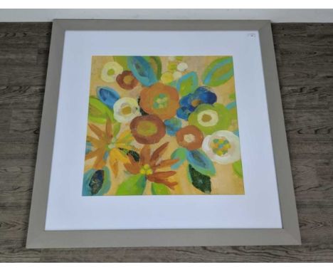 CONTEMPORARY PRINT,depicting flowers, mounted, framed and under glass, along with five other framed prints (6)
