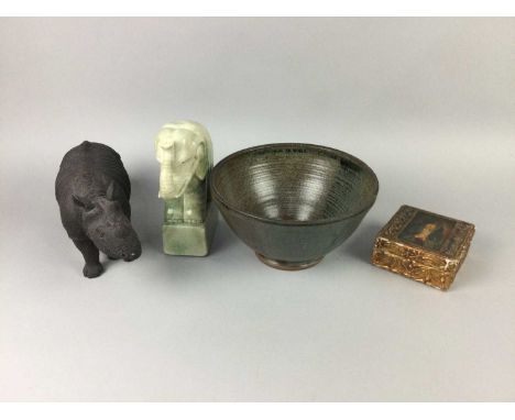 STUDIO POTTERY BOWL,with tenmoku glaze, impressed mark to base, 21.8cm, along with further ceramics, various boxes including 