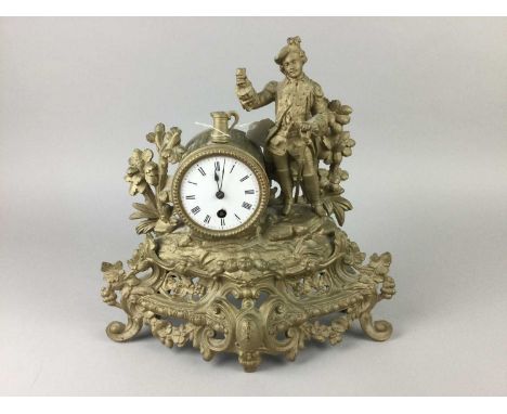 FIGURAL GILTMETAL MANTEL CLOCK,30cm wide
