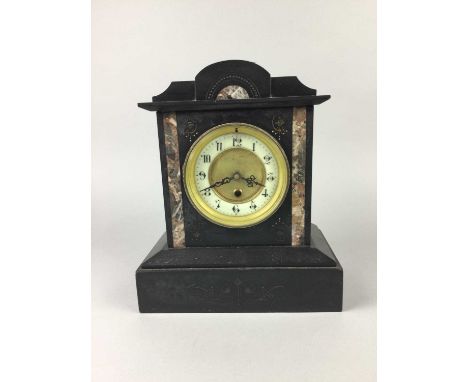 LATE 19TH CENTURY BLACK SLATE MANTEL CLOCK,28cm high